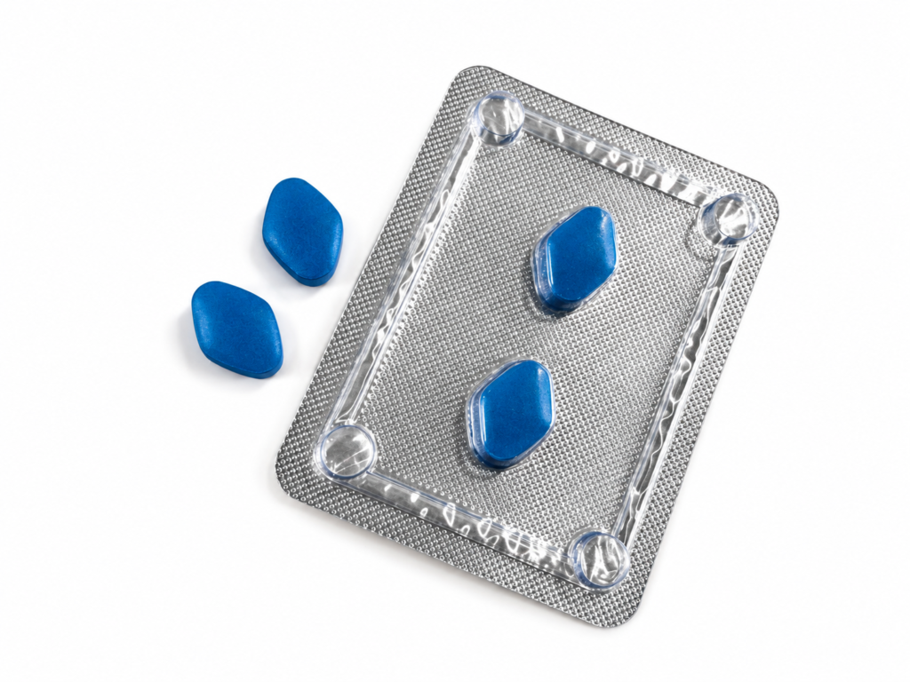 Blue male sexual enhancement tablets in blister packaging