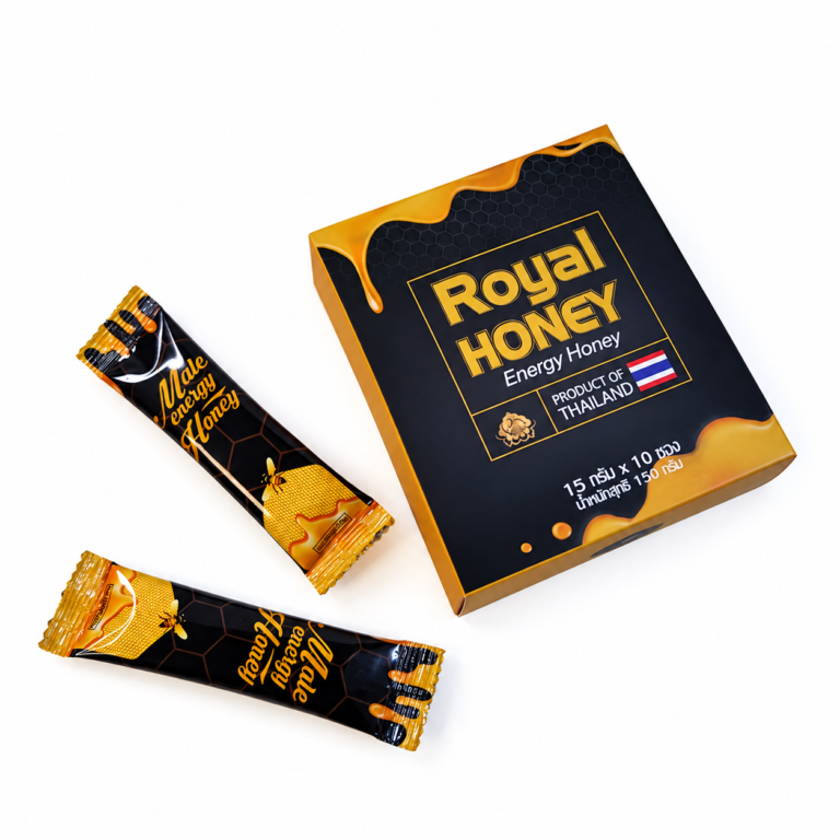 Royal Honey 15g black and gold box with two individual honey sachets