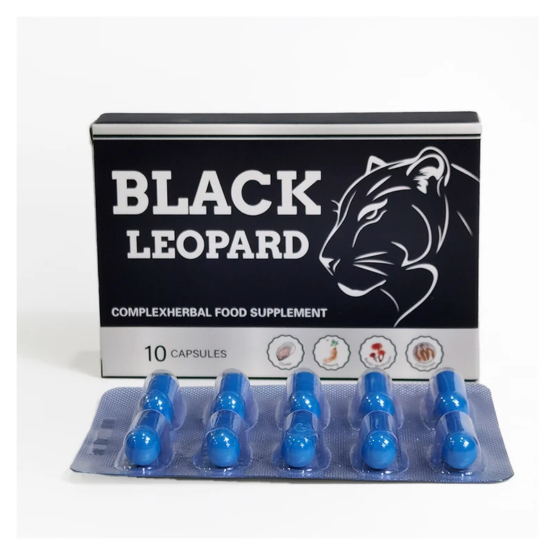 Black Leopard Male Sexual Enhancement Capsules – 10 Capsules – complete product and packaging view