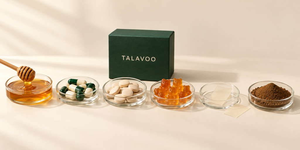 Talavoo product formats for custom formulation