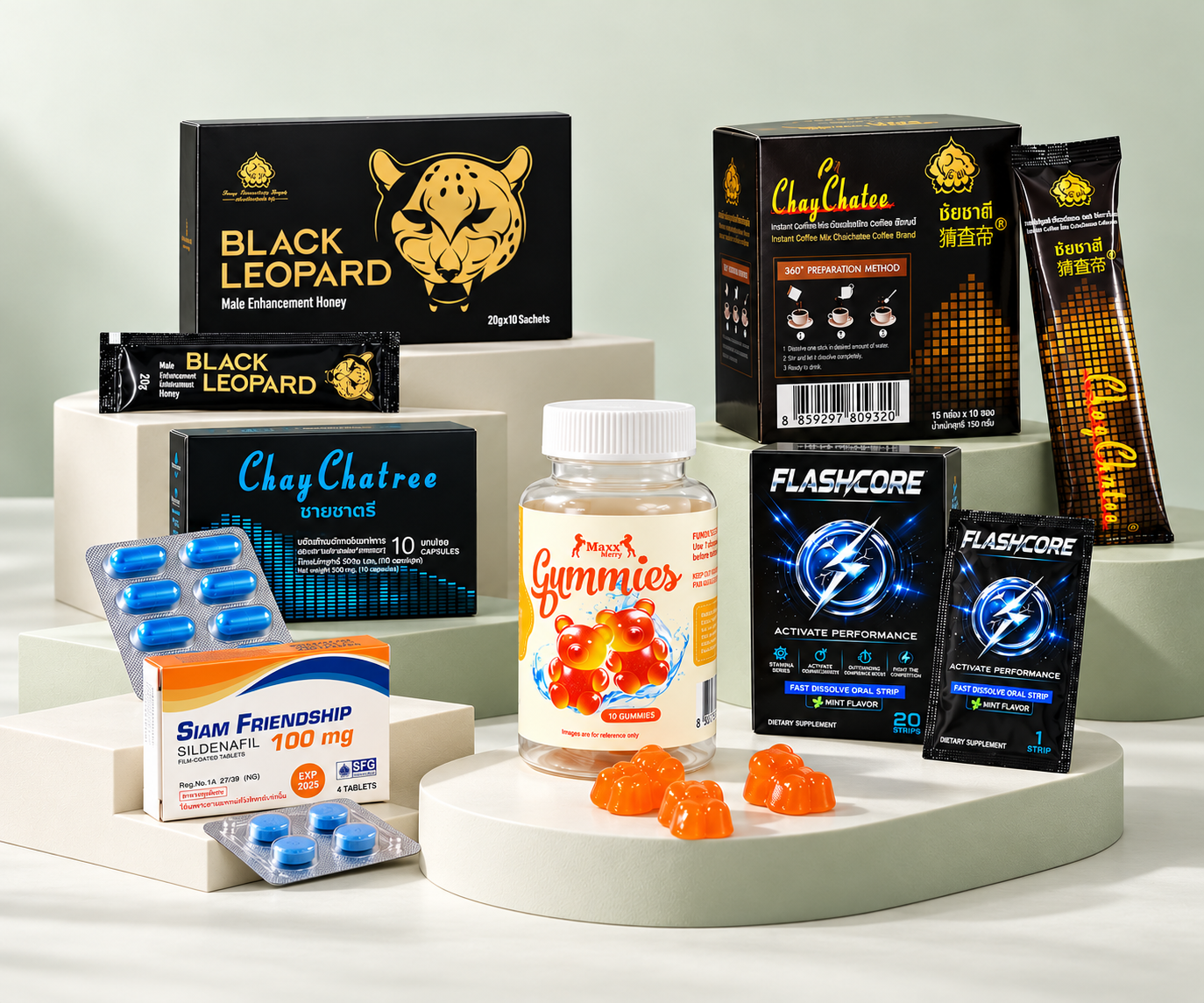 Talavoo product range featuring honey, capsules, tablets, gummies, oral strips and coffee